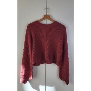 Bobble Crewneck Balloon Sleeve Textured Cropped Knit Sweater by HYFVE | M